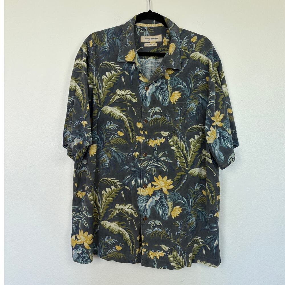 Tommy Bahama All Over Tropical Floral Print Short Sleeve Silk Button Down XL